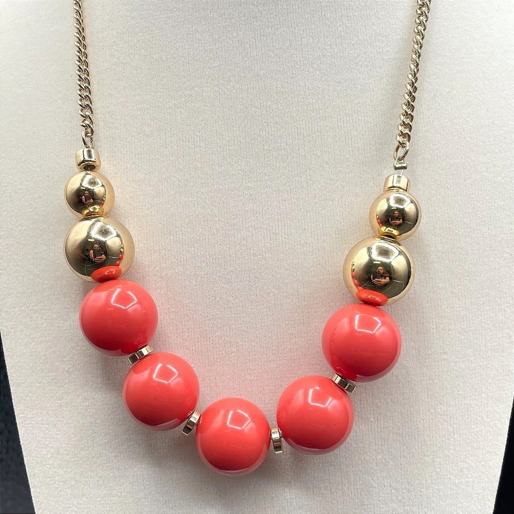 Vintage Kenneth Cole New York Gold-Tone Orange Gumball Beads Statement Necklace